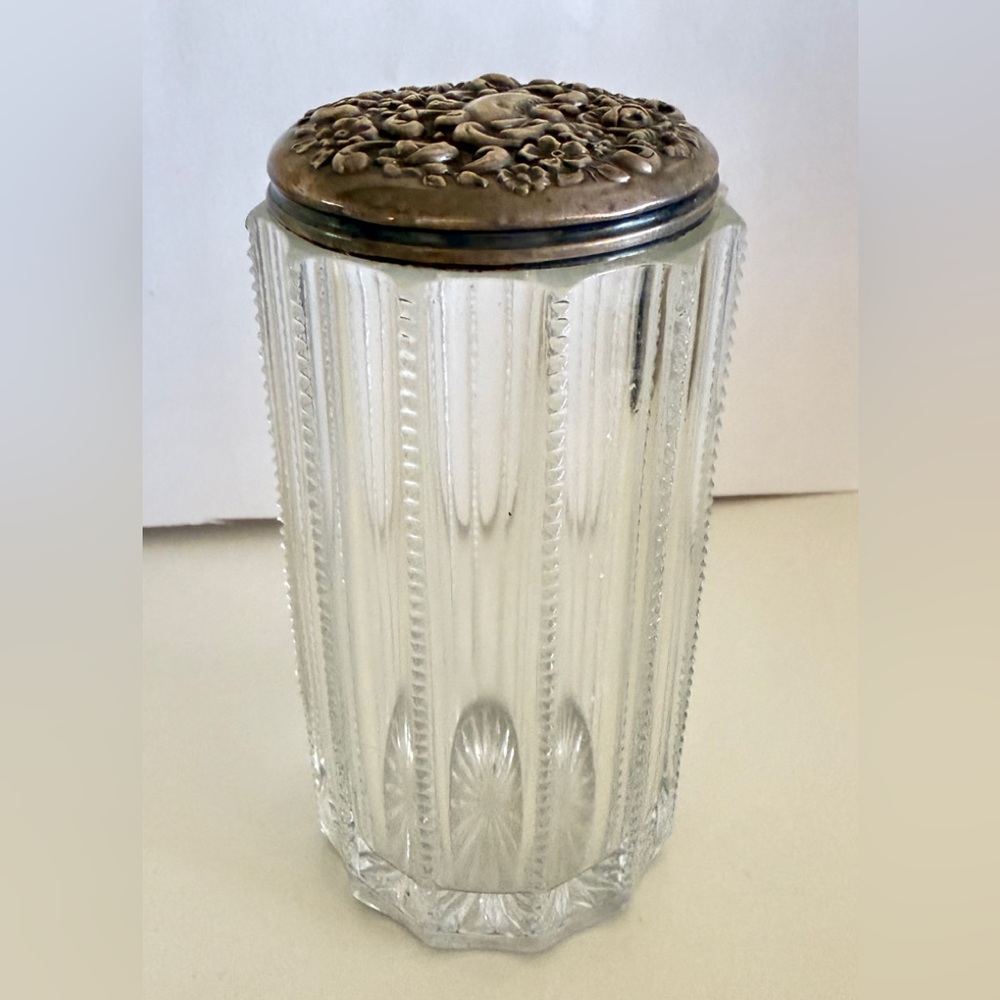 Antique Sterling Silver and Glass Talcum Powder or ? Shaker  4"